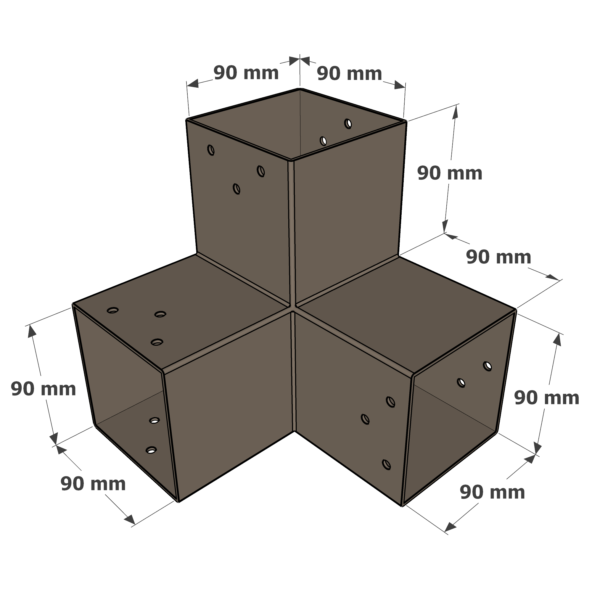 Mesures du connecteur SUNDIY Gris beige RAL 7006 - 90mm à 3 directions - Forme L