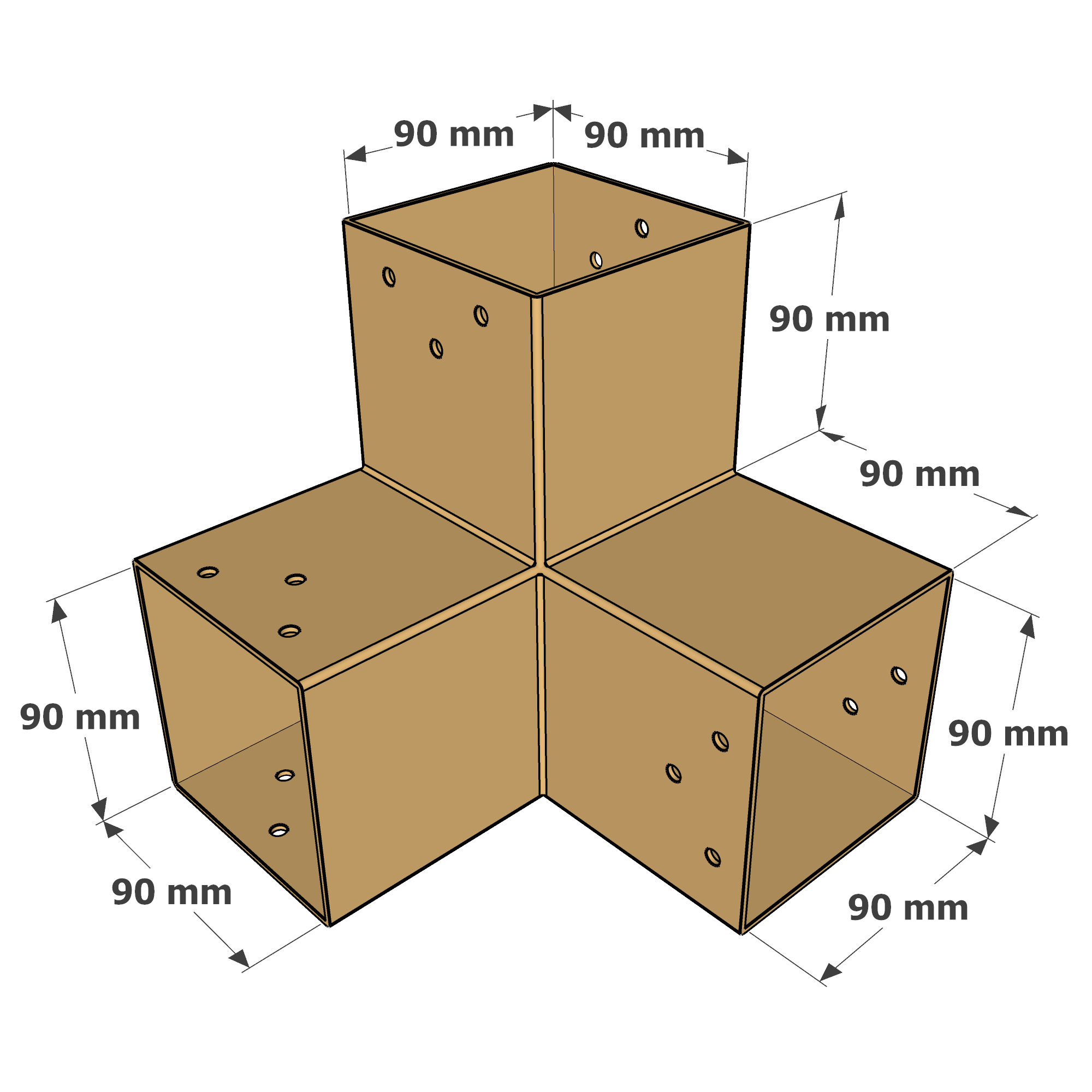 Mesures du connecteur SUNDIY Beige sable RAL 1002 - 90mm à 3 directions - Forme L