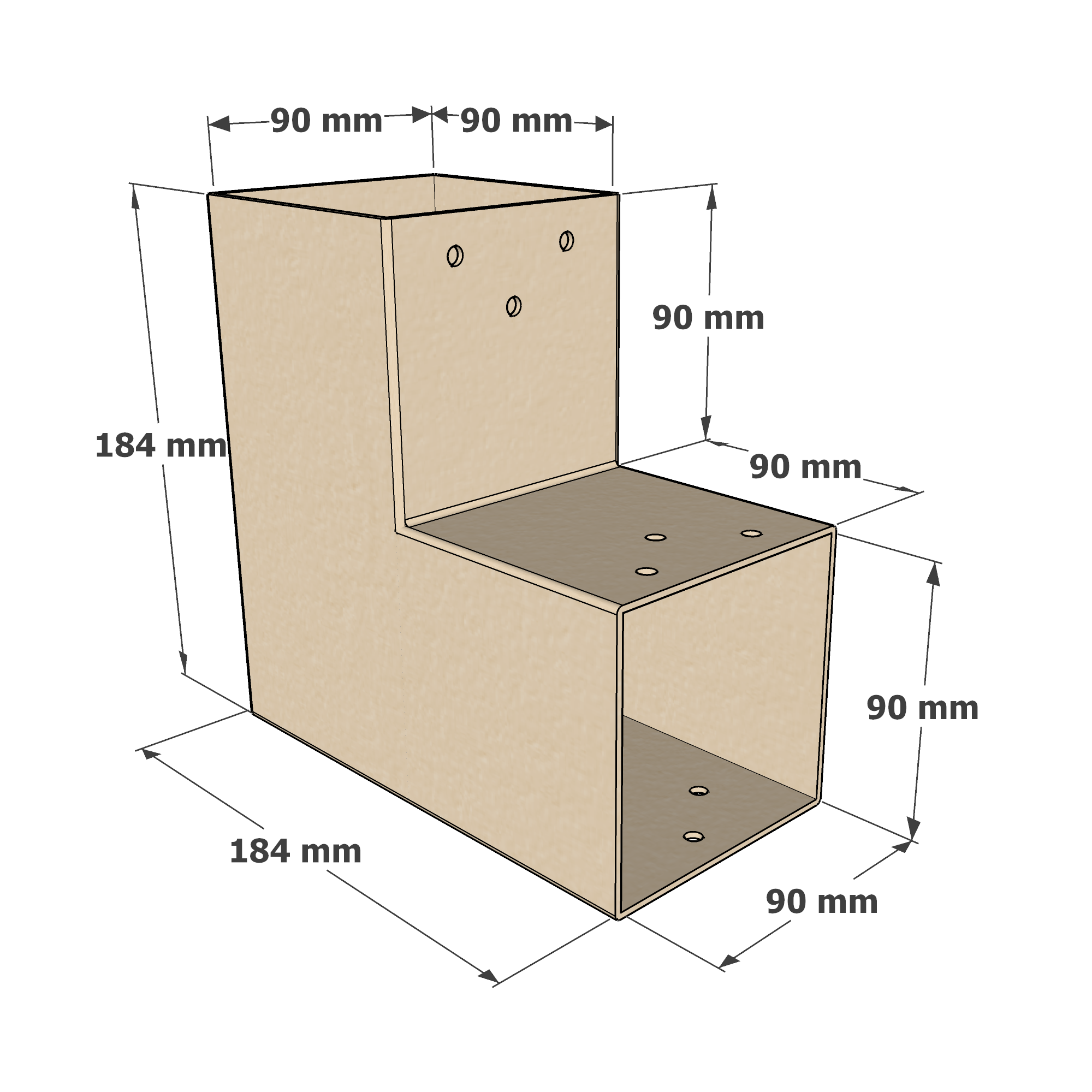 Dimensions du connecteur SUNDIY beige sable - 90 mm, forme en L à 2 directions